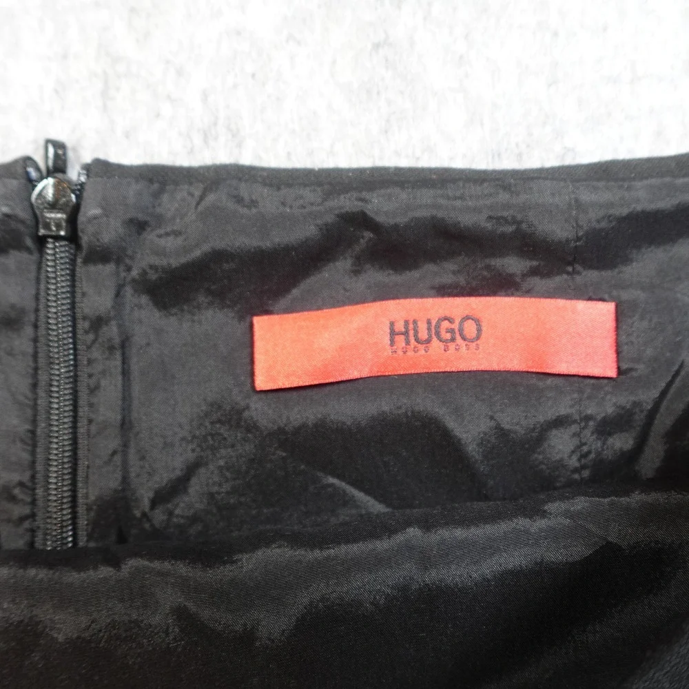 Hugo Skirt Womens 6 Black Mini Pencil‎ Office Workwear Zip Textured